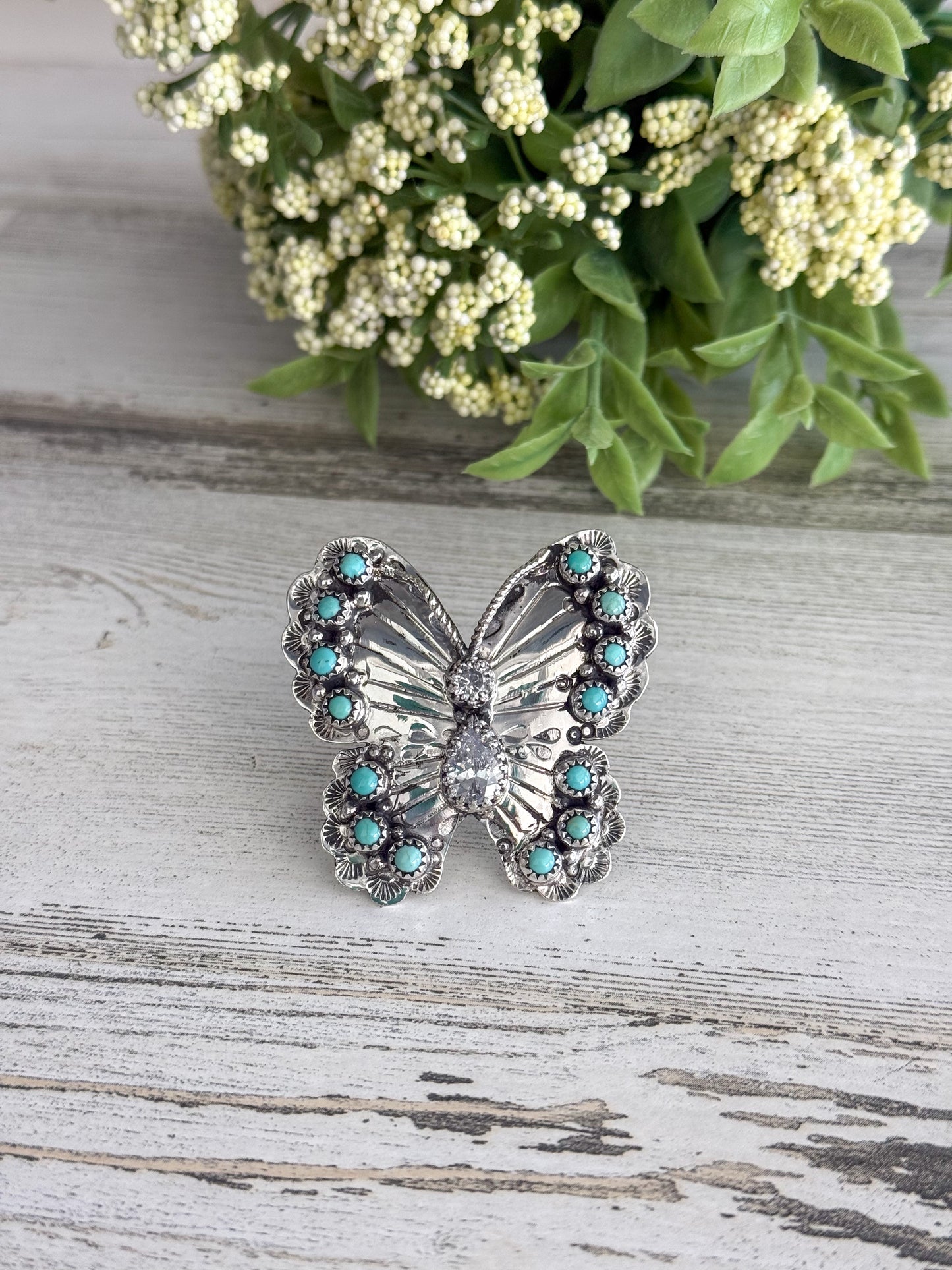 Native American Turquoise Butterfly Adjustable Ring