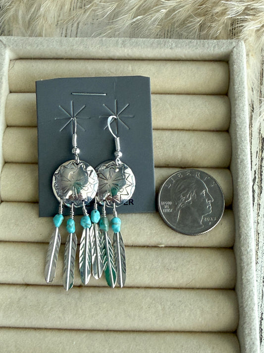 Native American Concho & Feather Earrings
