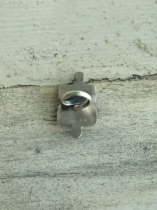 Native American Puzzle Piece Pink Conch Adjustable Ring