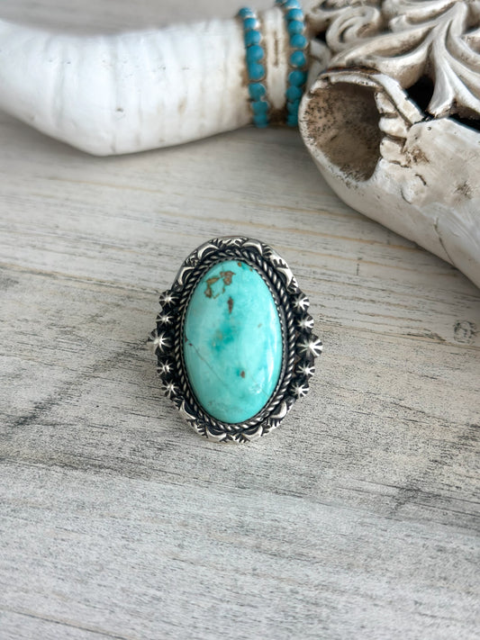 Native Made Light Green Sonoran Gold Ring Size 9.75