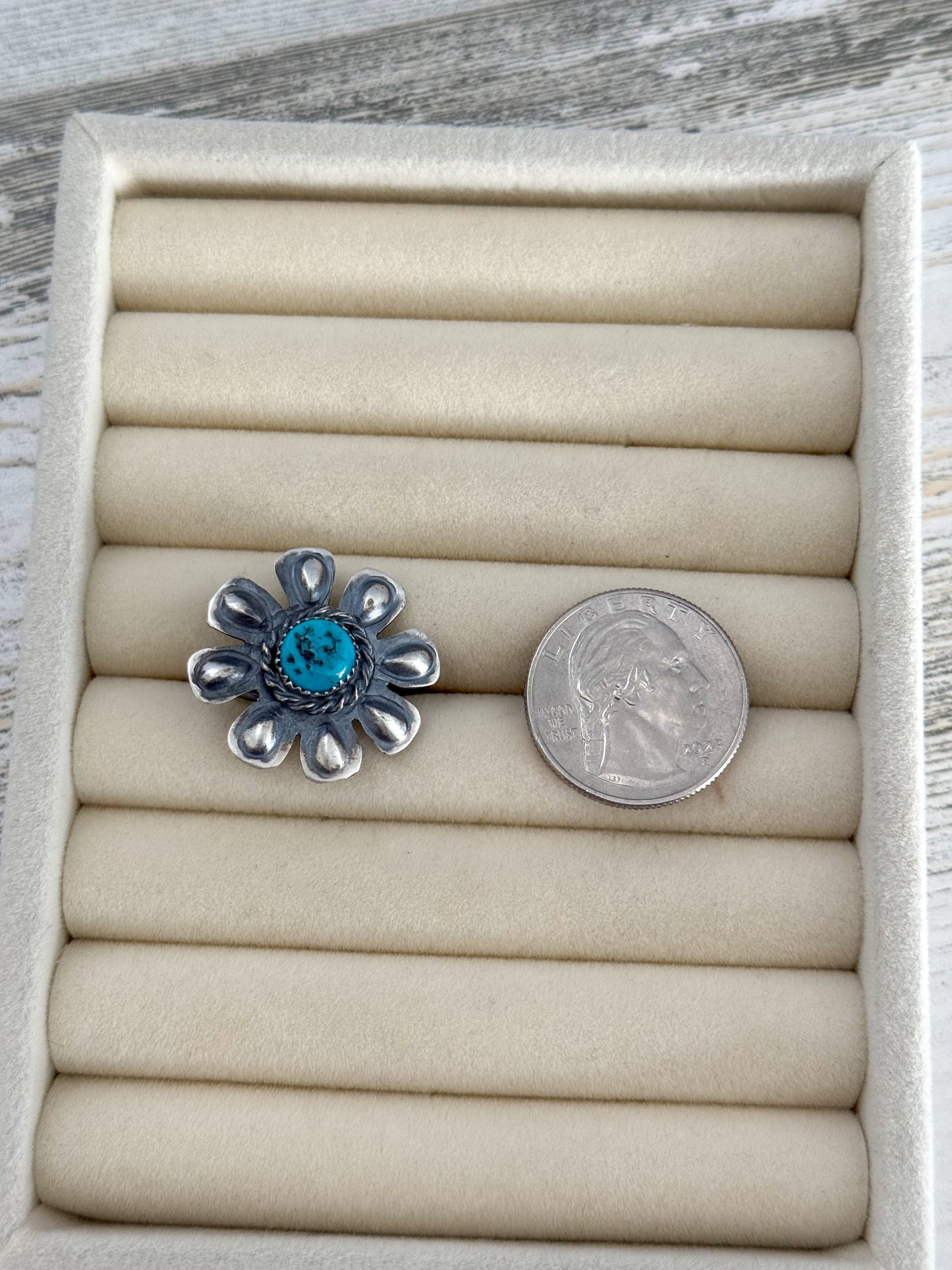 Native Made Turquoise Flower Ring Size 6.5