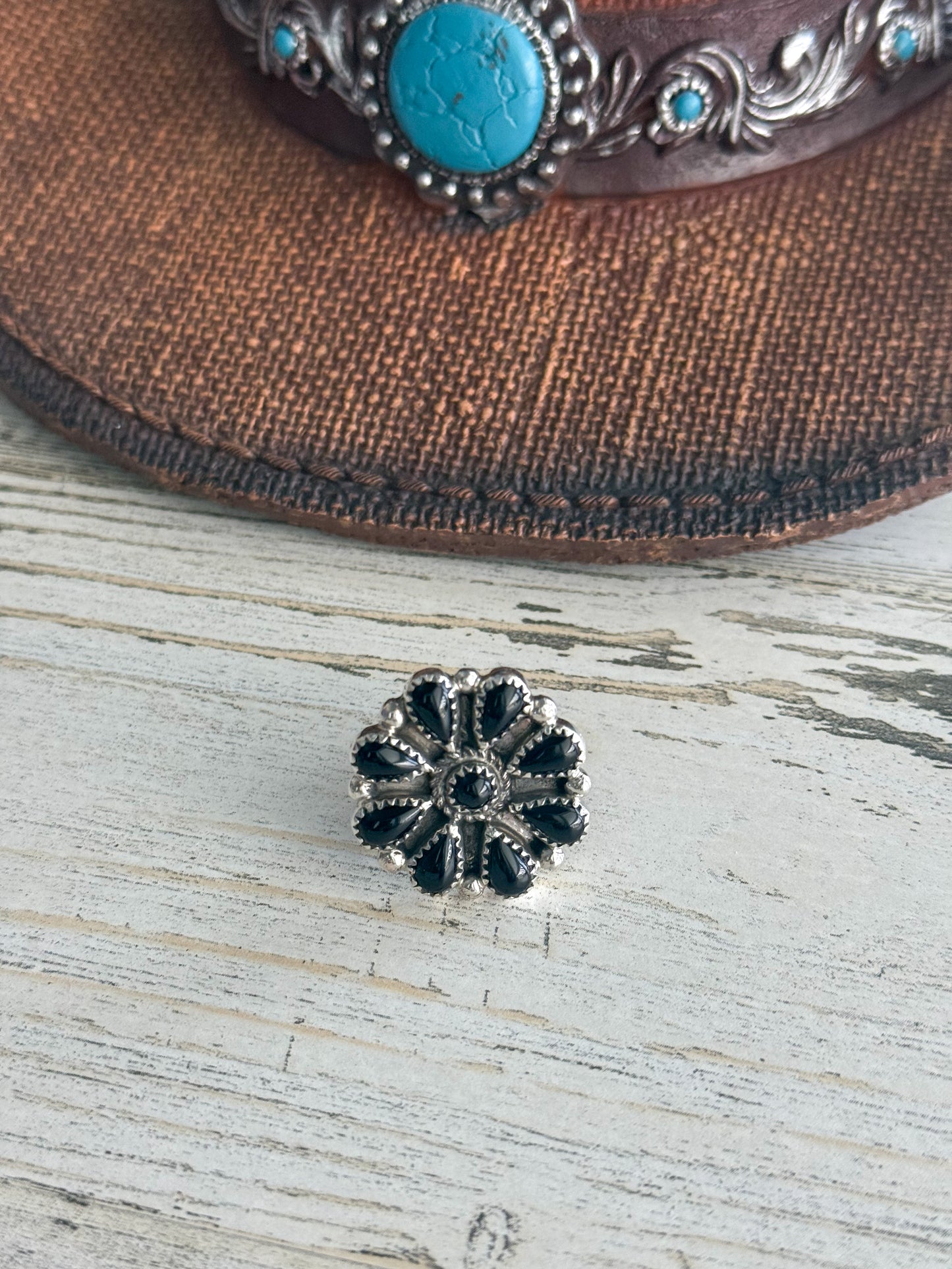 Native American Black Onyx Adjustable Ring