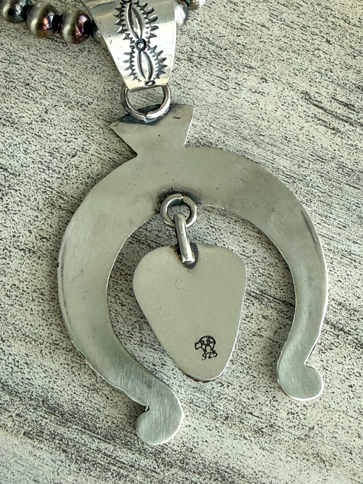 Native American Kingman Naja Pendant on 18" Sterling Pearl Necklace