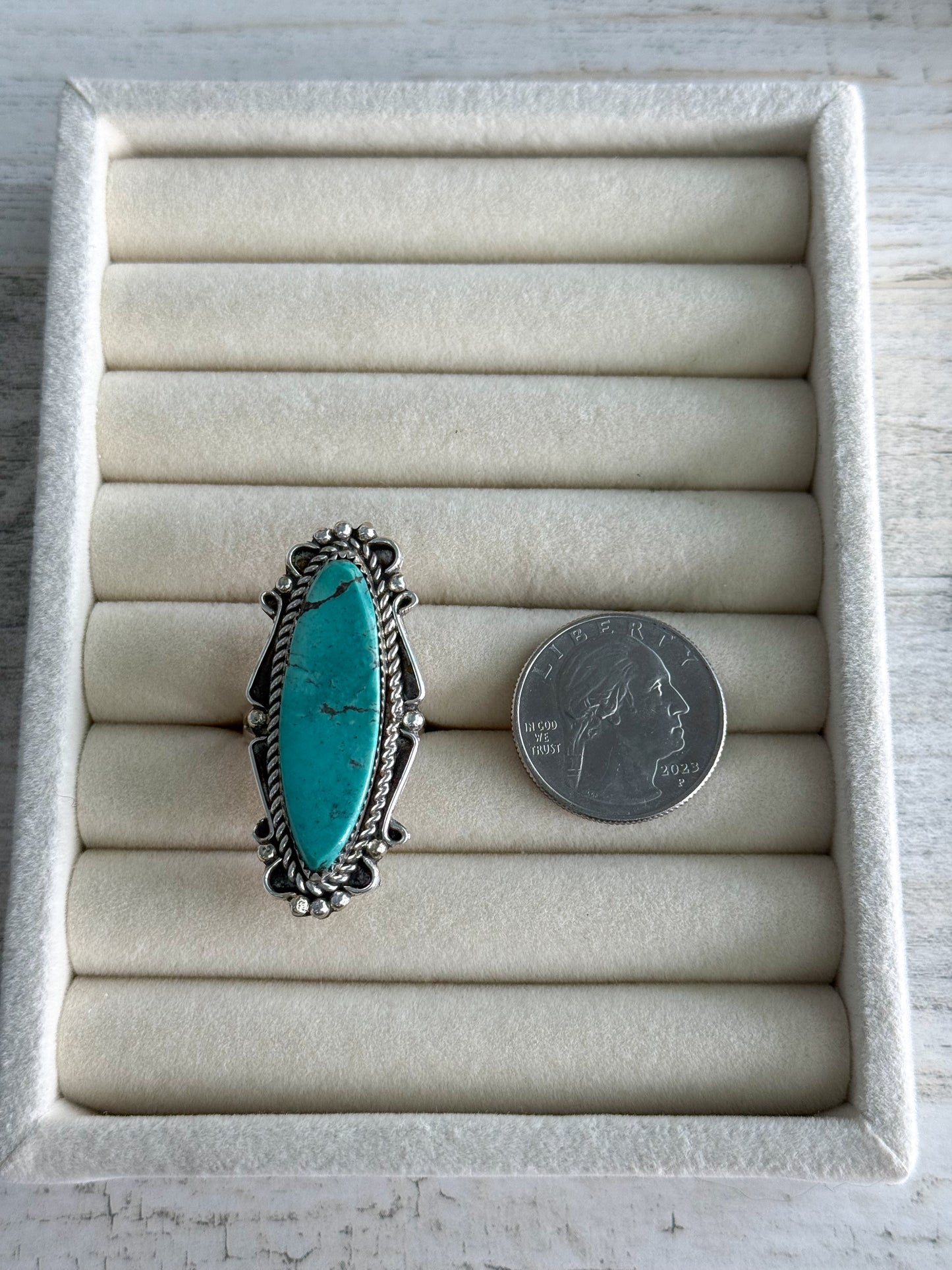 Native American Made Turquoise Marquis Ring 8