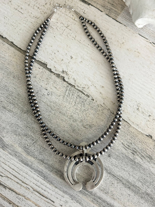 Native American Golden Hills Naja Pendant Sterling Pearl 17.5" Necklace
