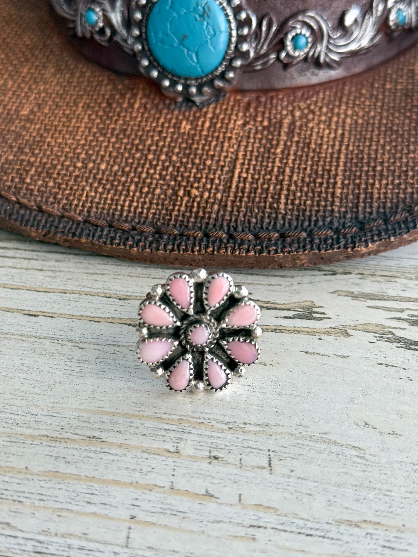 Native American Pink Conch Adjustable Ring
