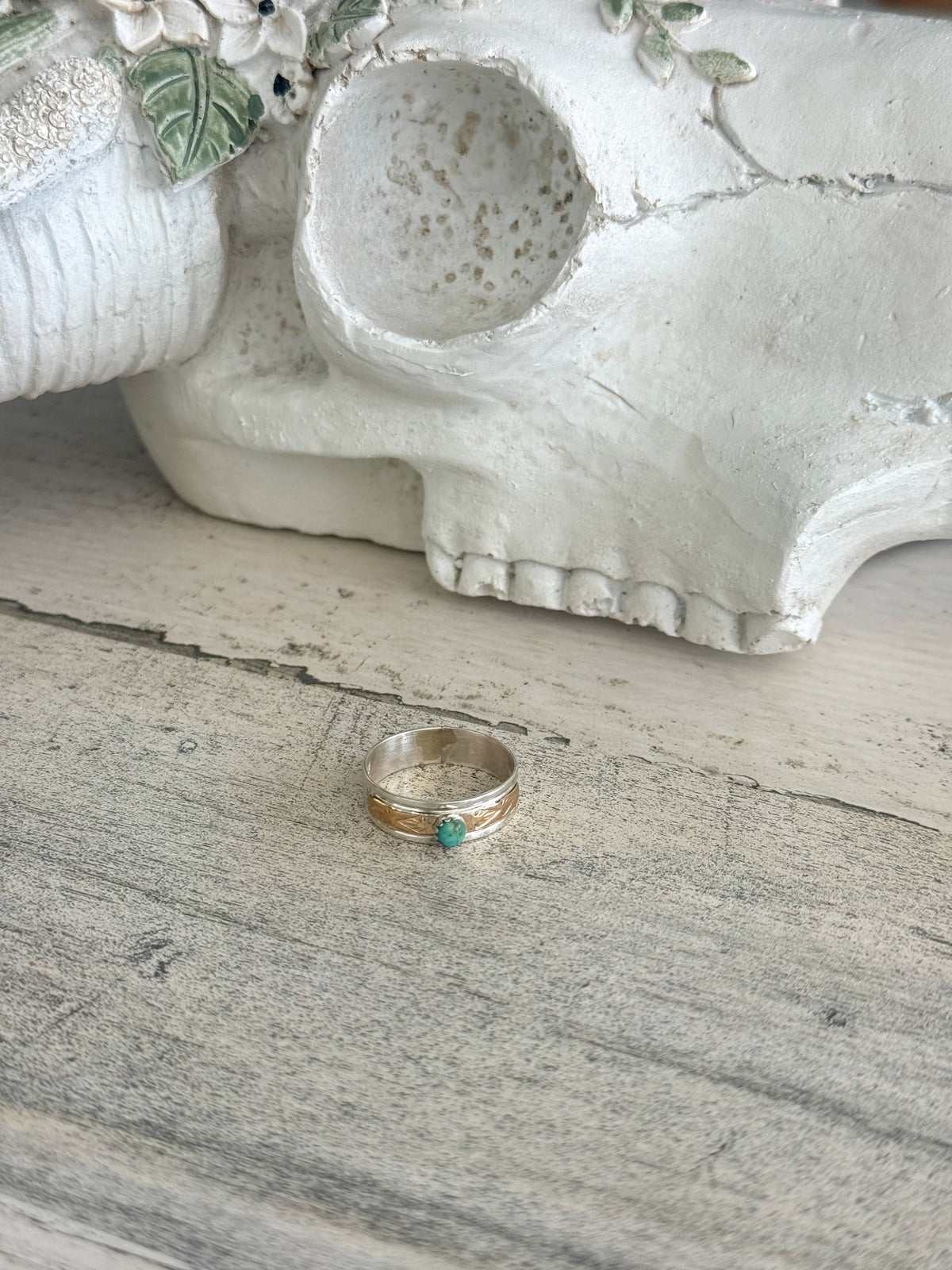 Native American Sterling Gold Turquoise Ring 9.5