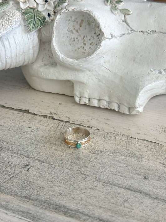 Native American Sterling Gold Turquoise Ring 9.5