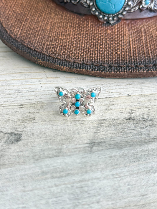 Native American Sterling Turquoise Butterfly Adjustable Ring