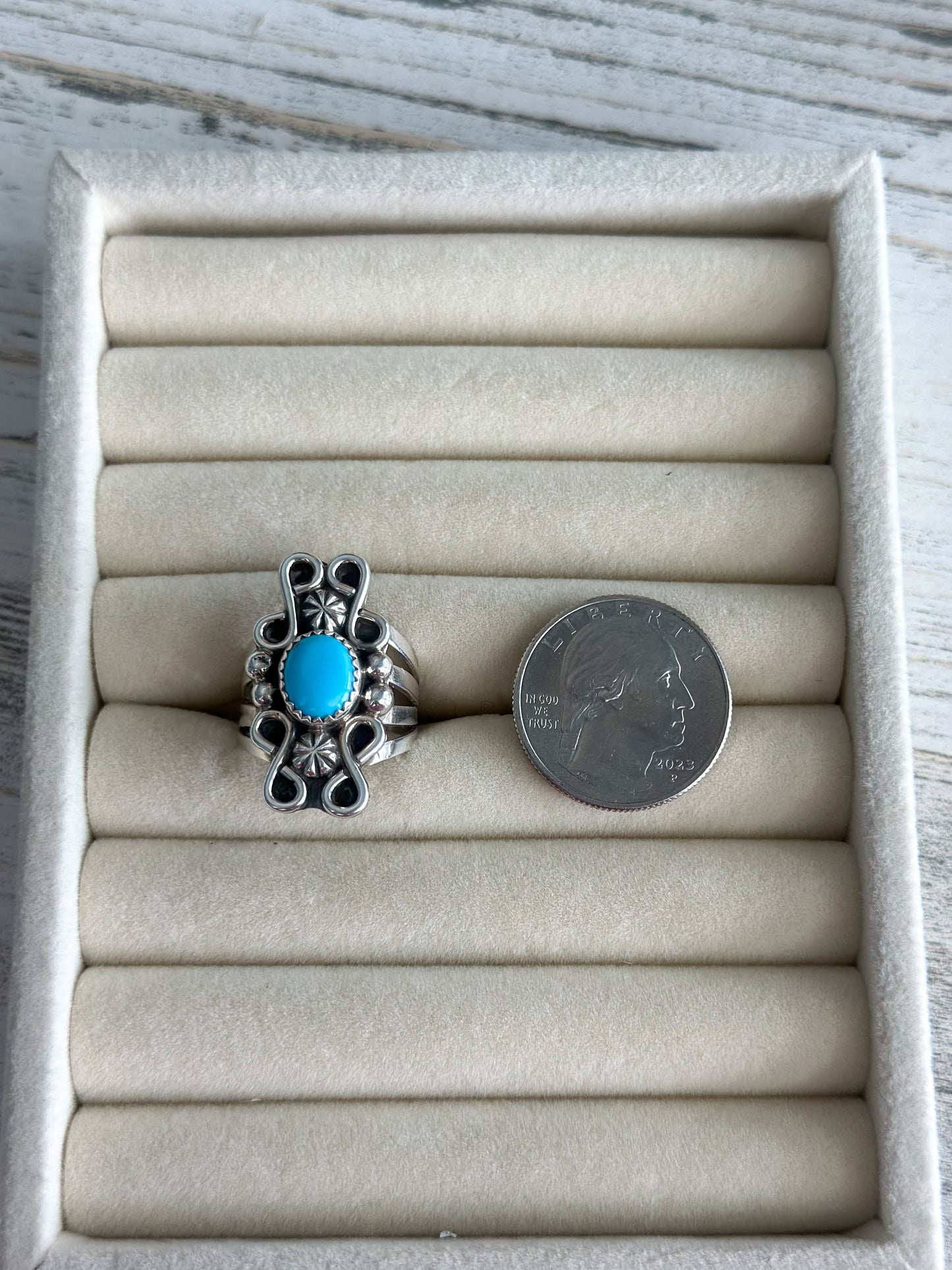 Native Made Sterling Turquoise Ring Size 8