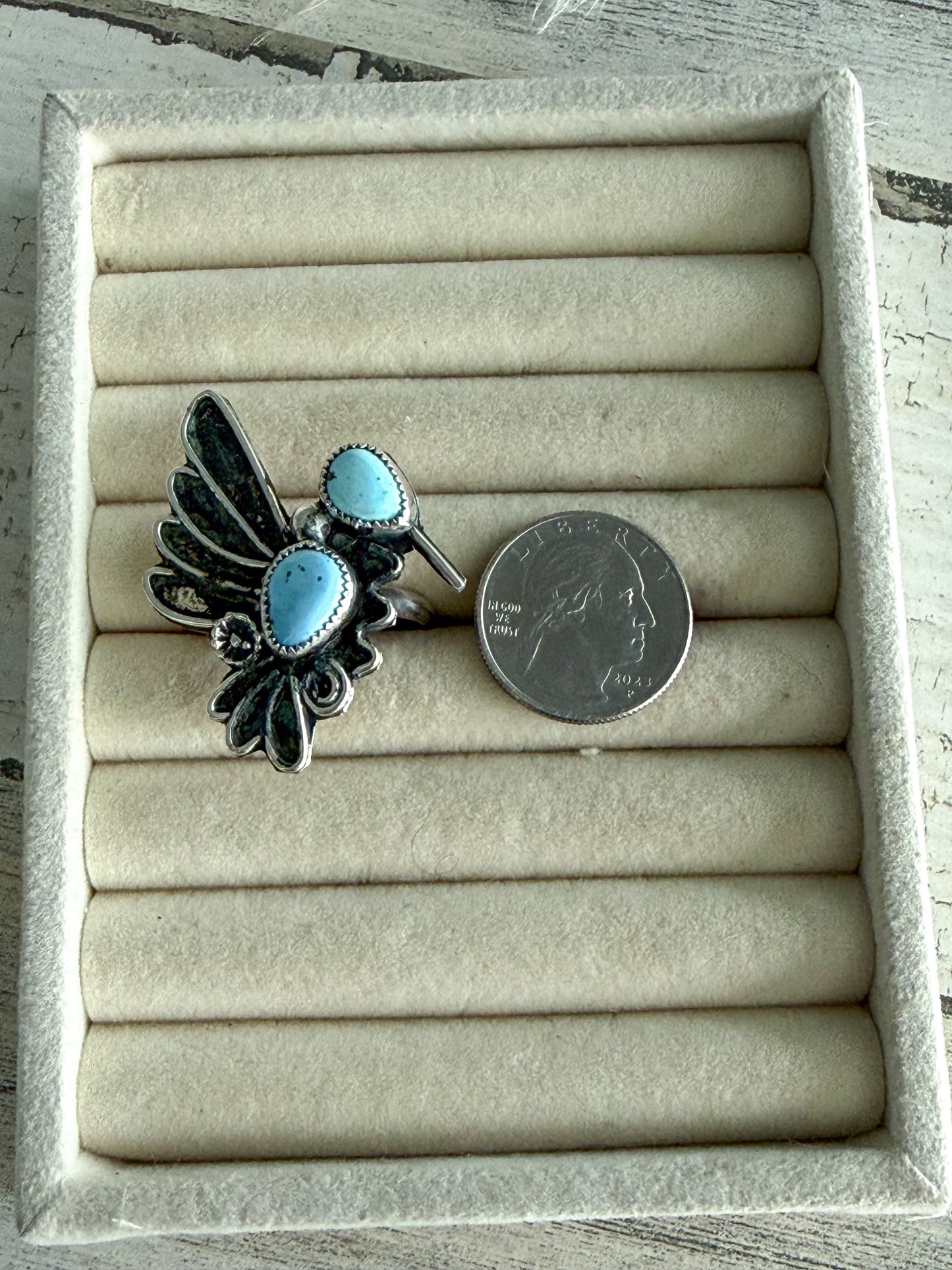 Native American Golden Hills Hummingbird Adjustable Ring