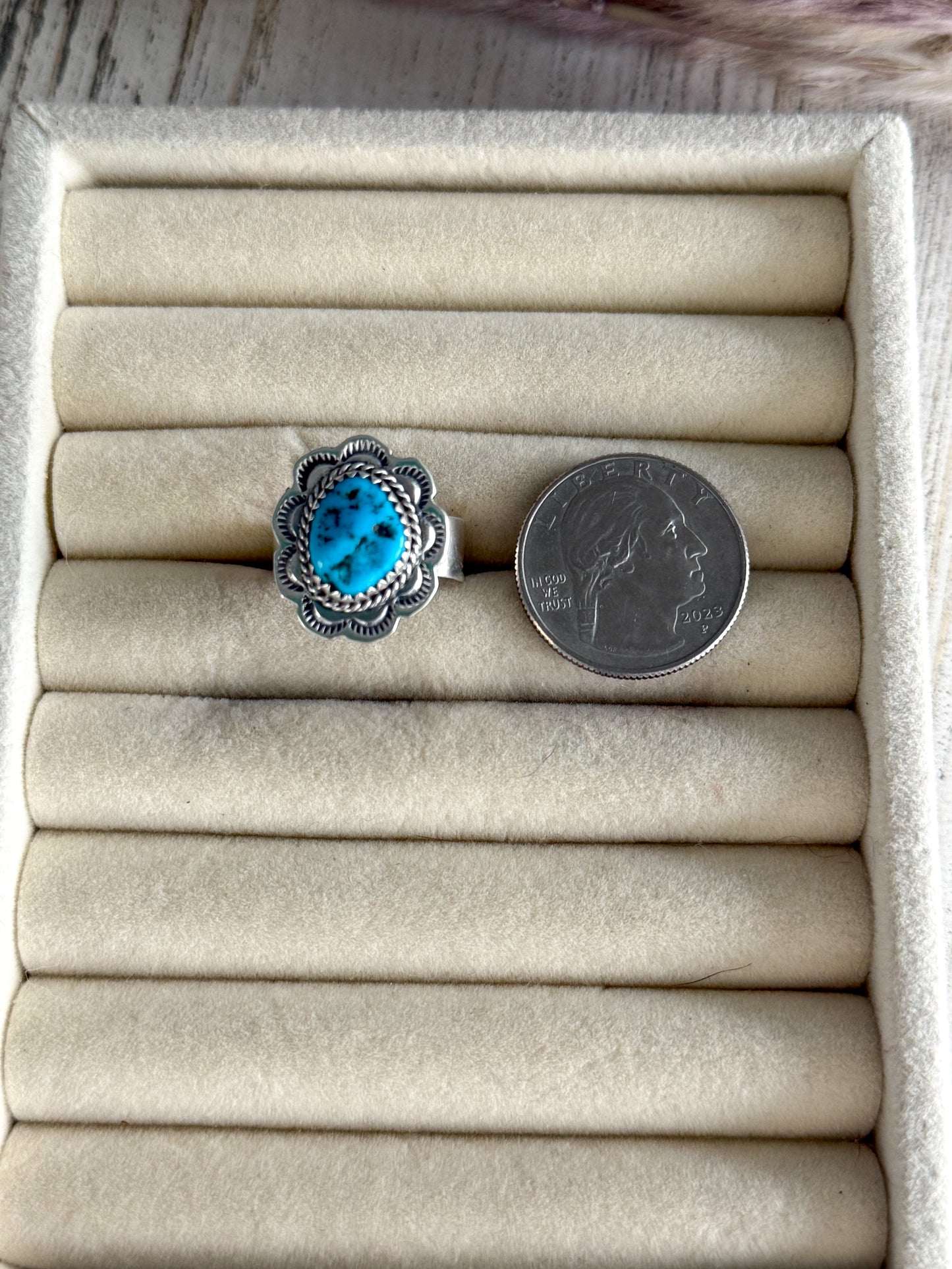 Native American Turquoise Stamped Ring 8