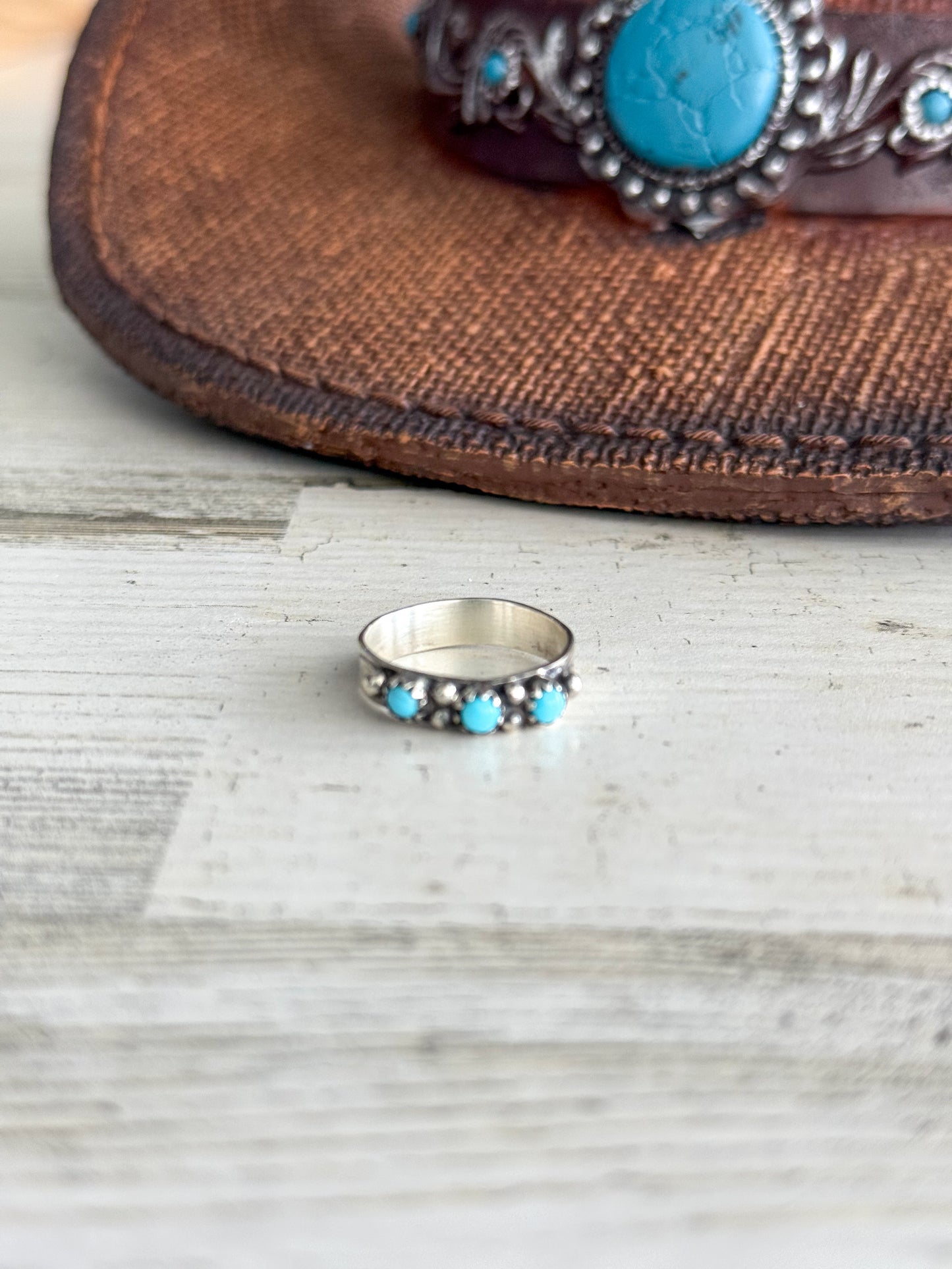 Native American Turquoise Stamped Ring 6.5