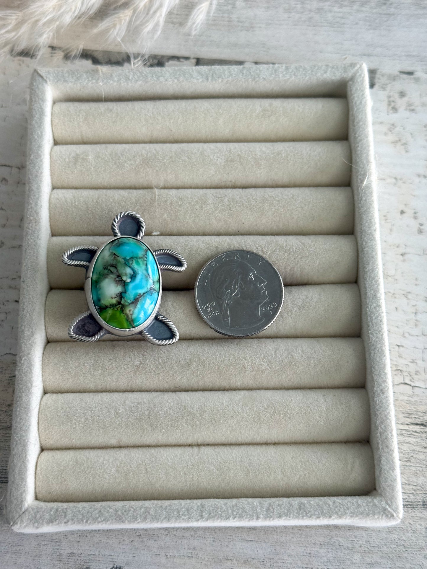 Native American Peacock Dahlia Turtle Ring 8