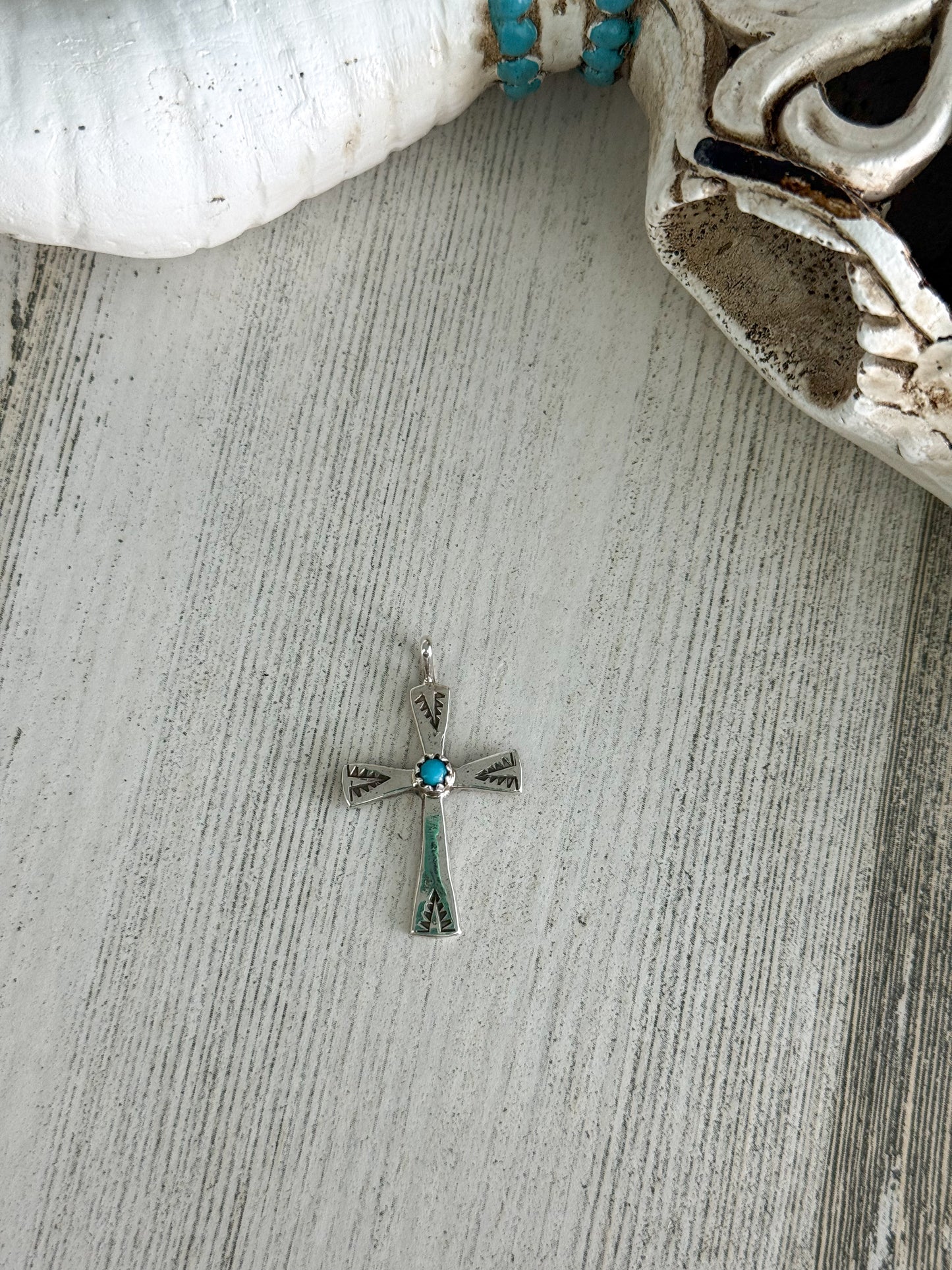 Native American Sterling/Turquoise Cross Pendant