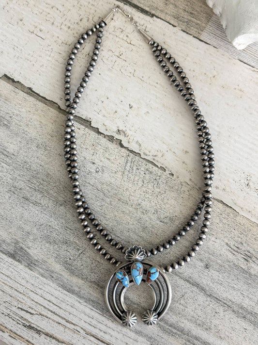 Native American Golden Hills Naja Pendant Sterling Pearl 17.5" Necklace