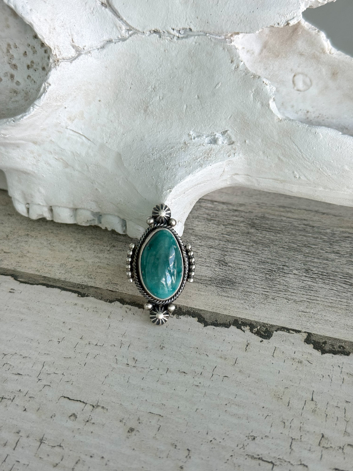 Native American Fox Turquoise Ring 6.75