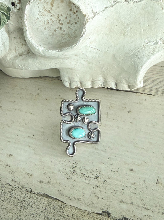 Native American Puzzle Piece Turquoise Ring 8