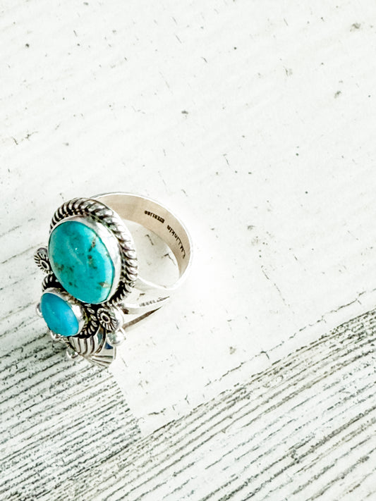 Native American Turquoise With Leaf Ring 9