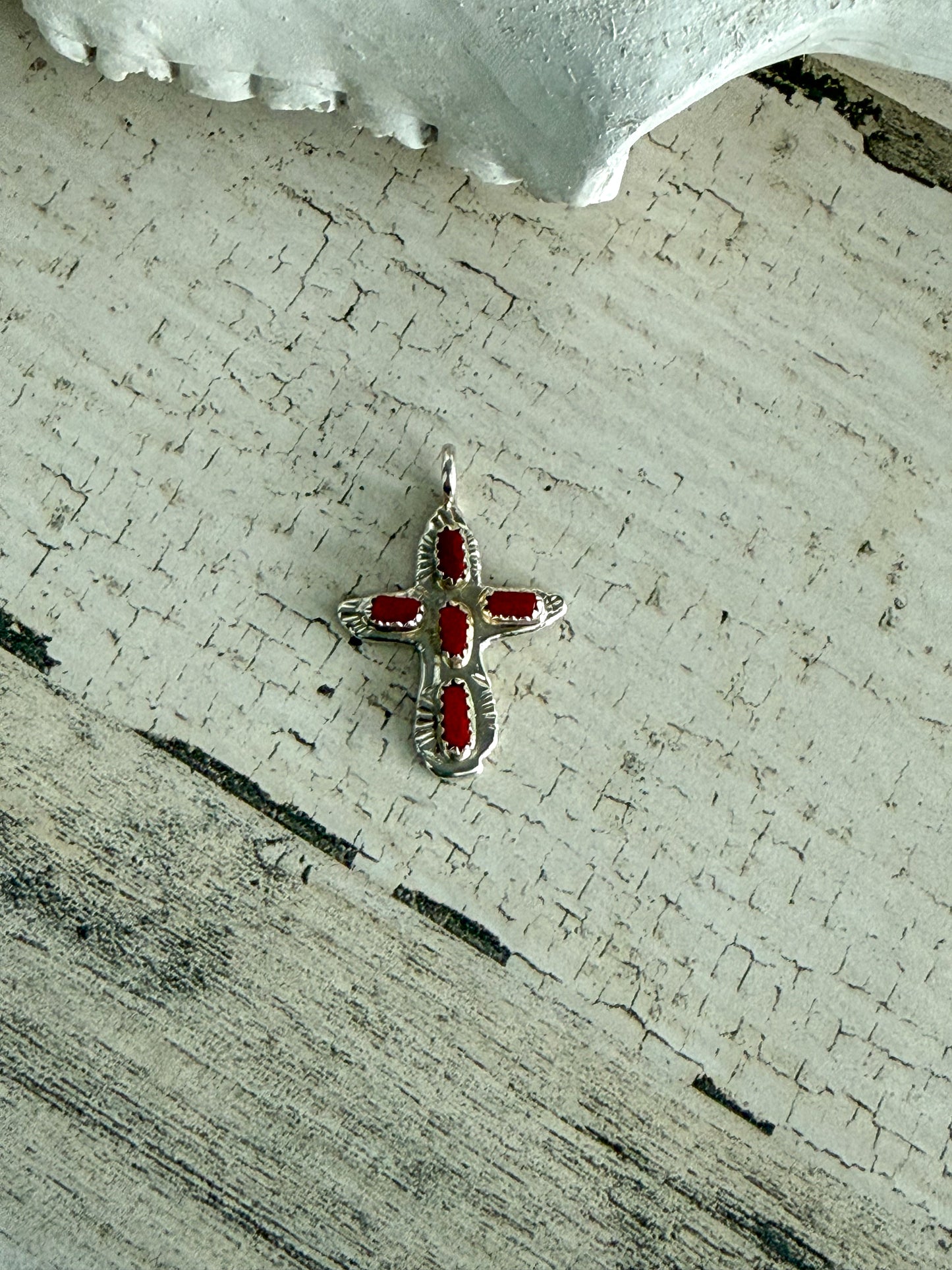 Native American Coral Cross Pendant