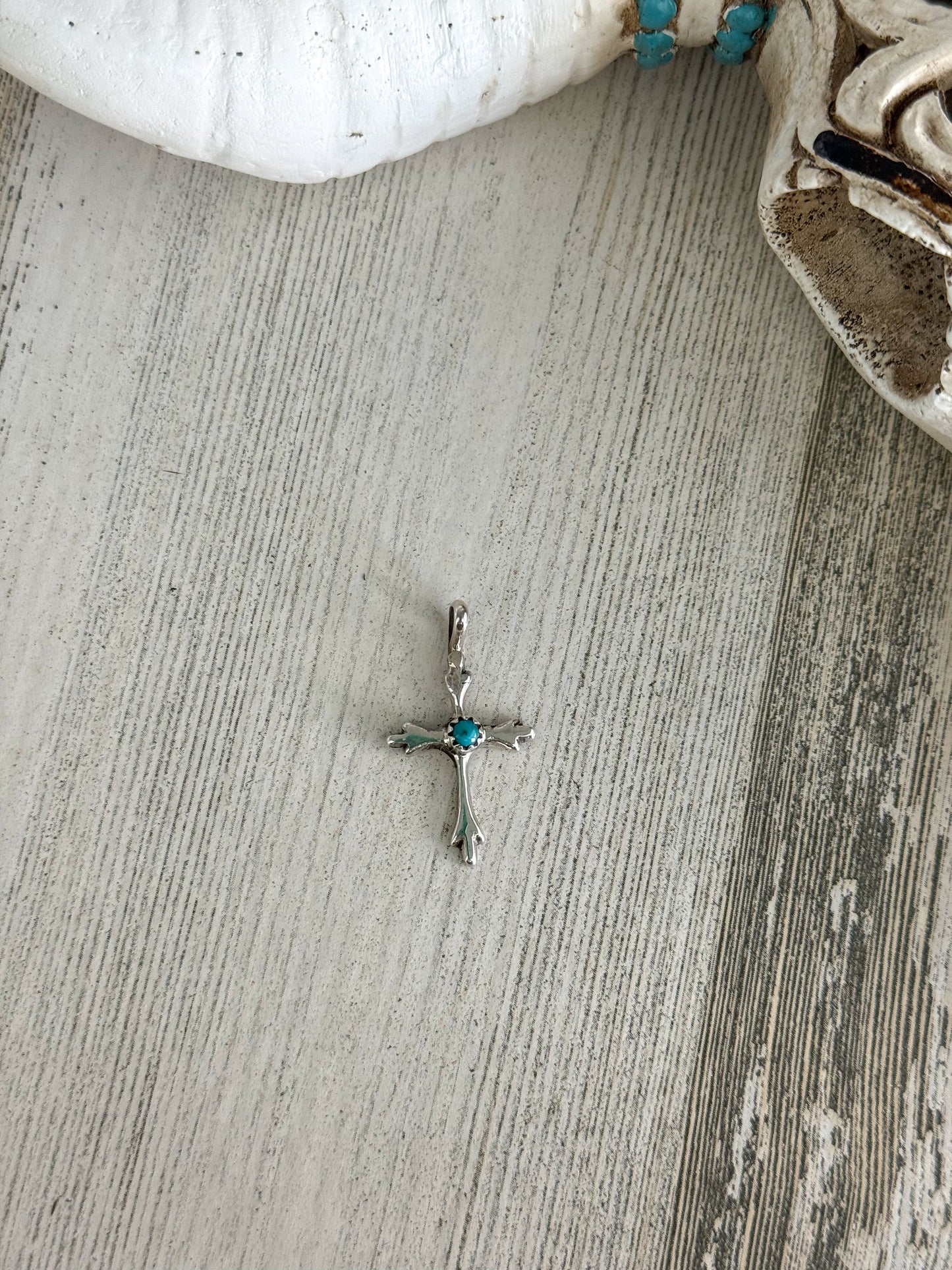 Native American Sterling & Turquoise Dainty Cross