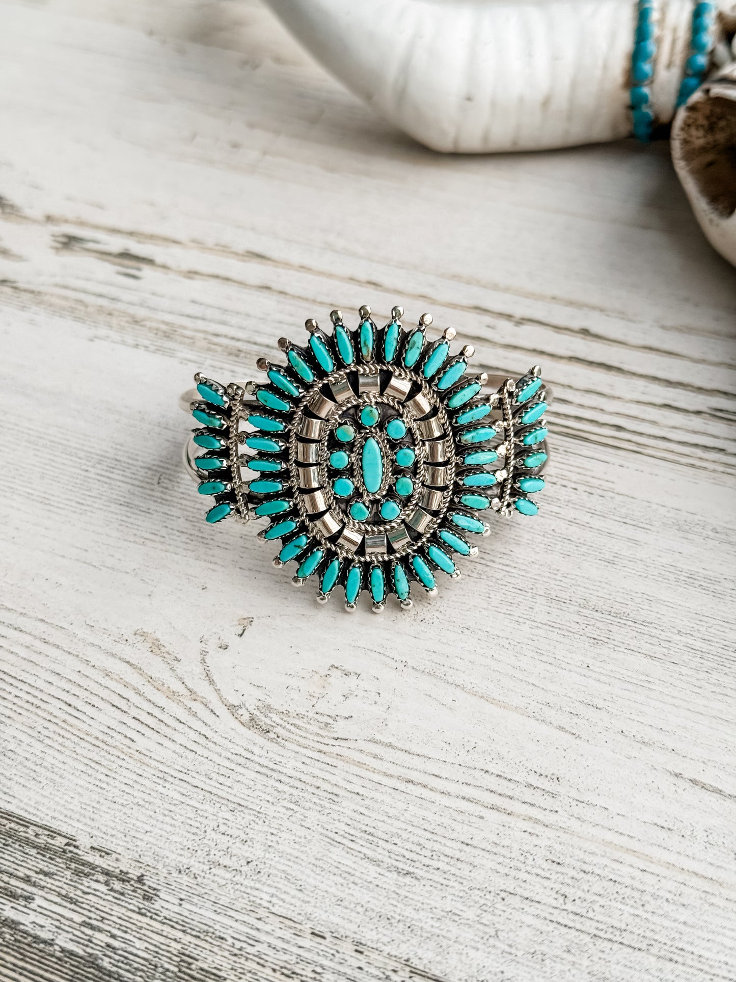 Native American Turquoise Needlepoint Cluster Cuff 6.5"