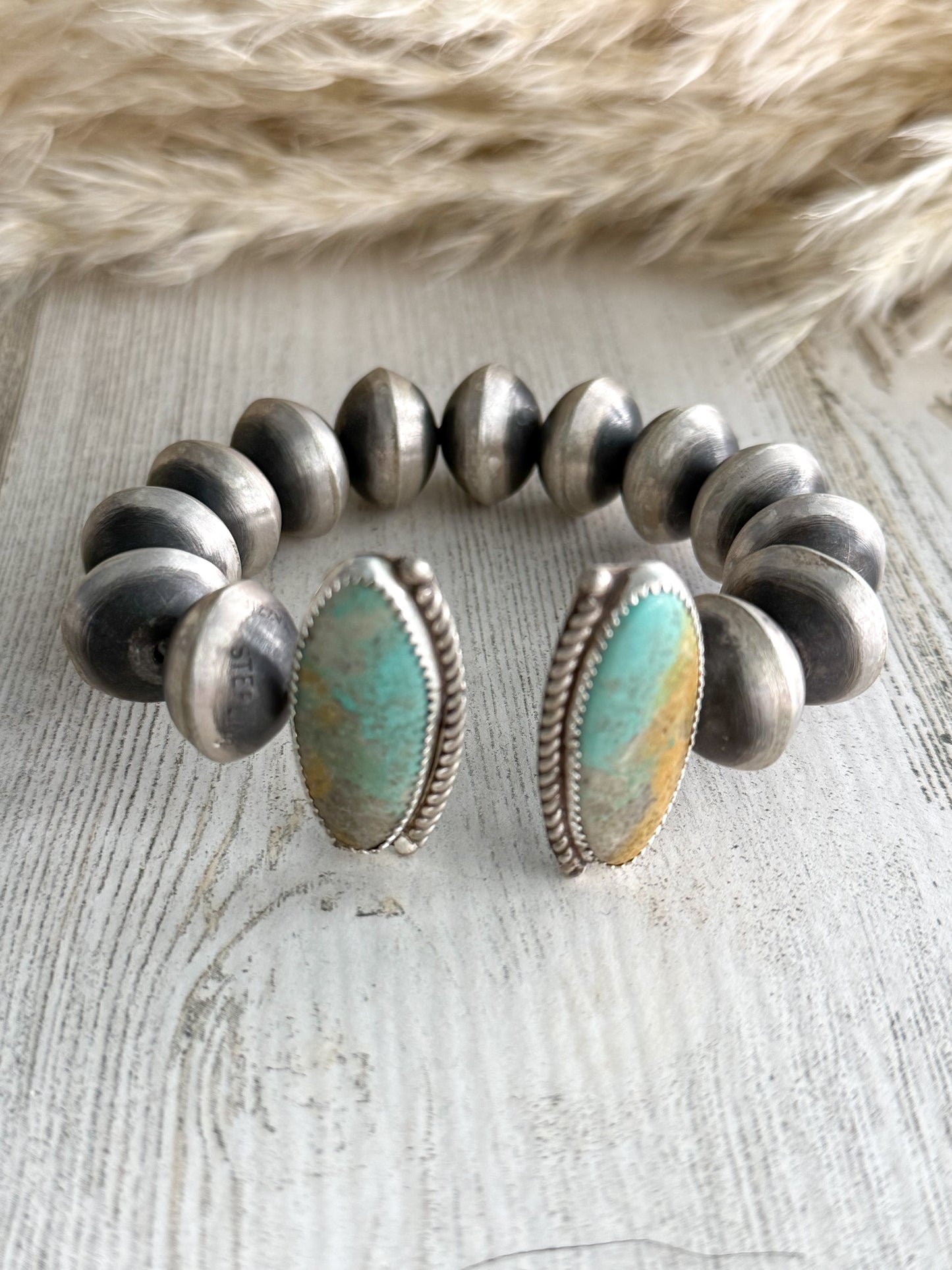 Native American Navajo Pearls & Royston Turquoise Cuff