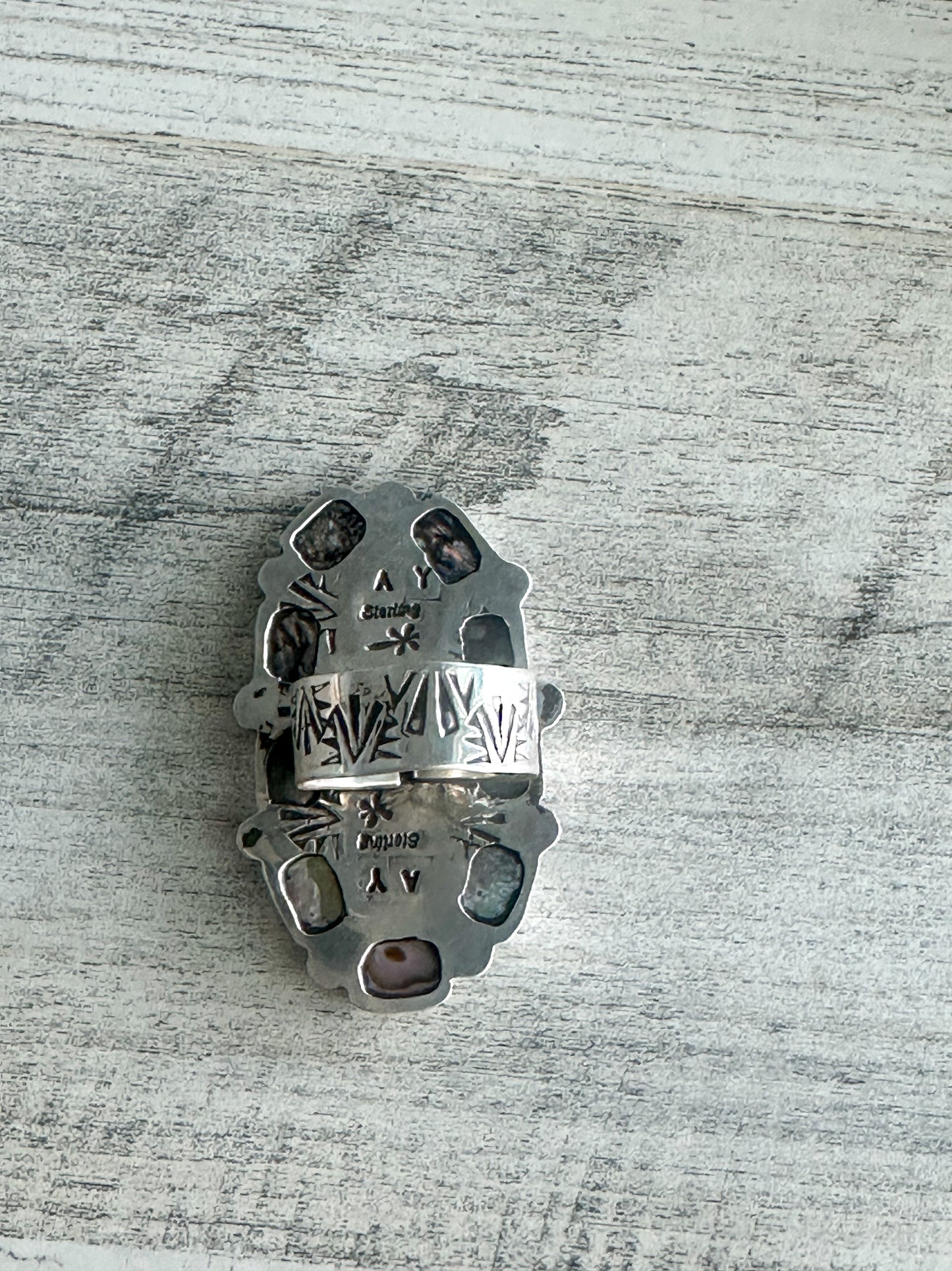 Native Made Turquoise & Abalone Ring Adjustable