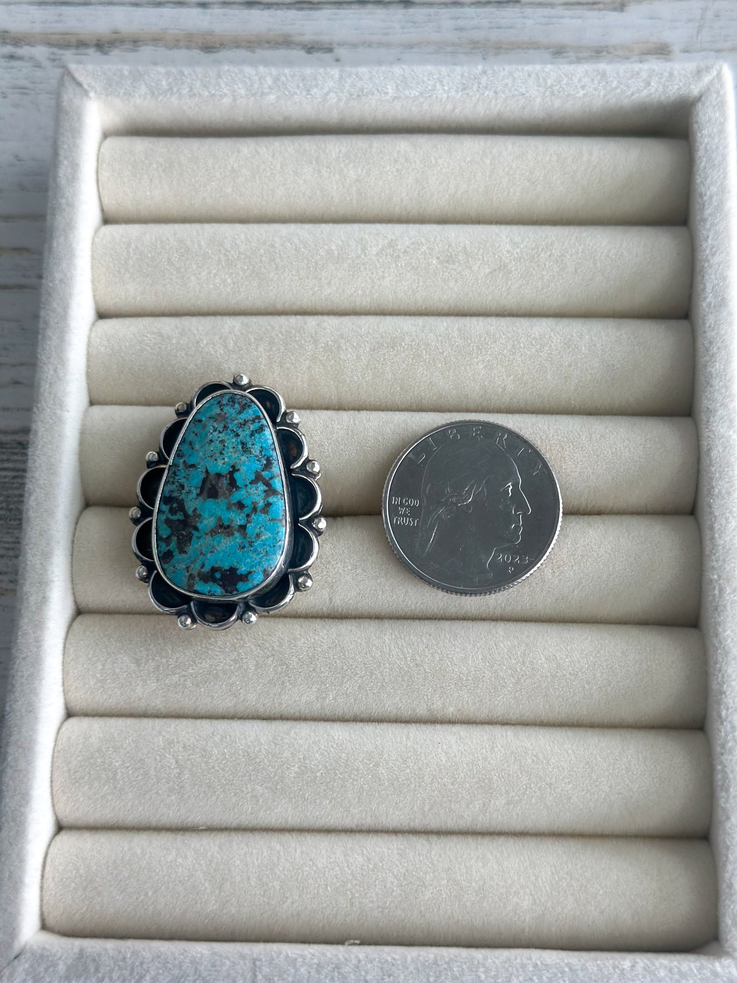 Native Made Blue & Brown Emerald Valley Turquoise Ring Size 6