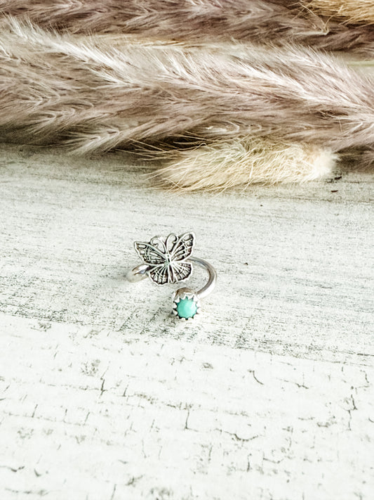 Native American Turquoise Butterfly Adjustable Toe/Pinky Tip Ring