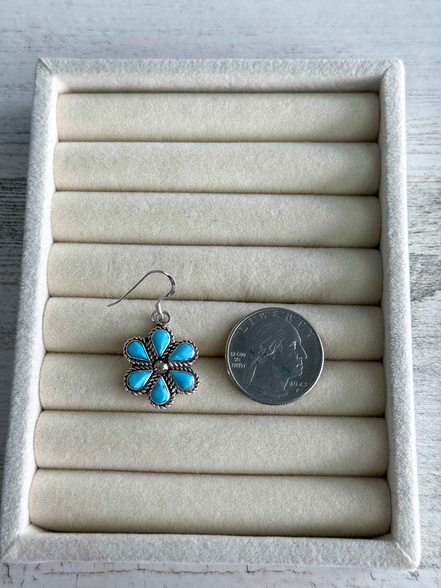 Native American Made Turquoise Flower Earrings