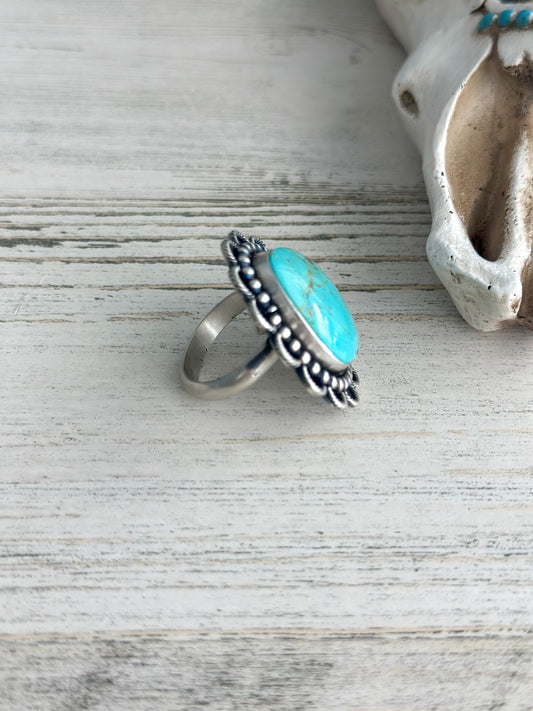 Native Made #8 Turquoise SS Adjustable Ring
