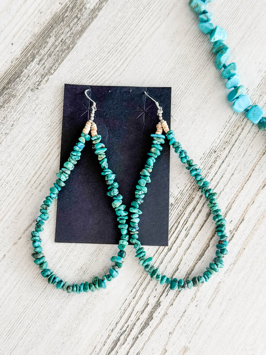 Native American Turquoise Nugget Hoop Earrings