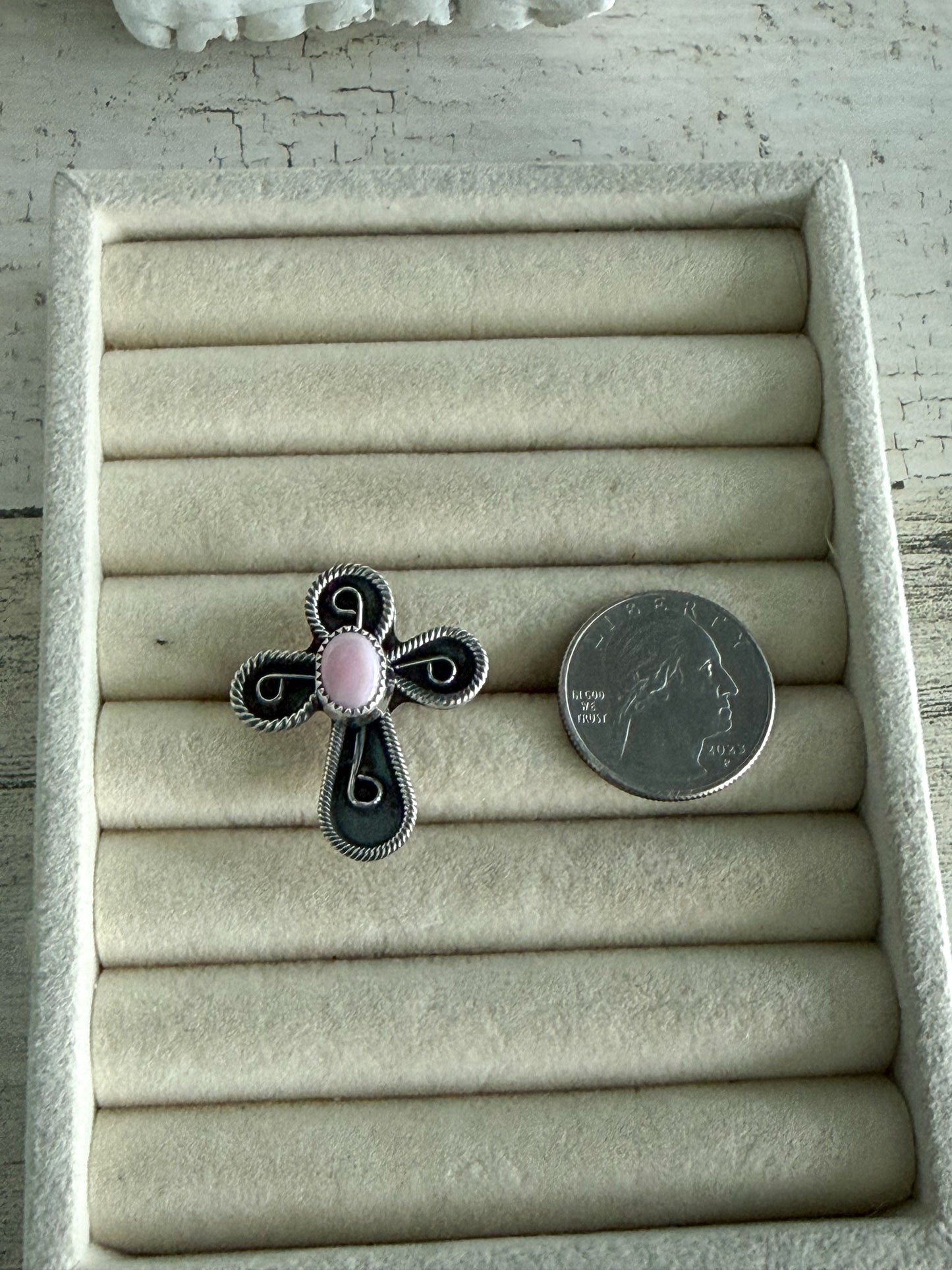 Native American Cross Pink Conch Ring 9.5