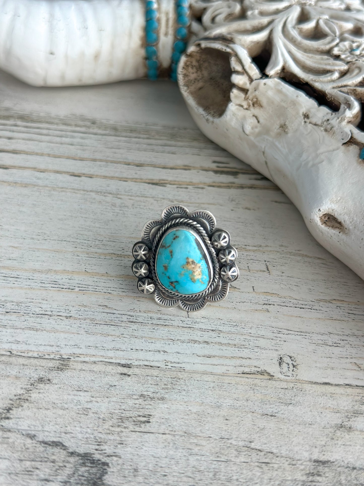 Native Made Fox Turquoise Ring Size 8.5