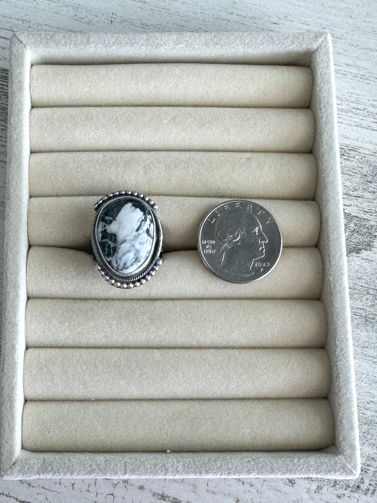 Native Made White Buffalo Ring Size 7.5