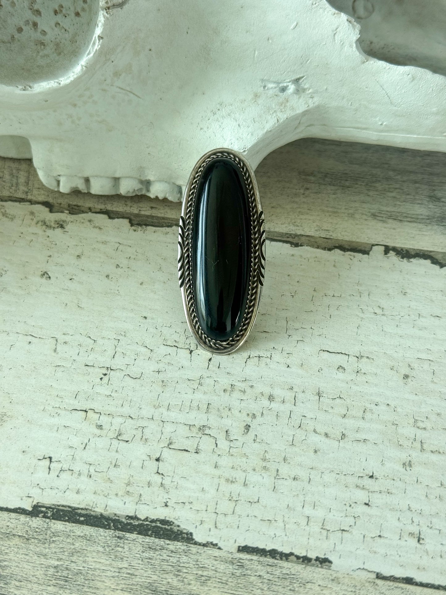 Native American Black Onyx Ring 7.5