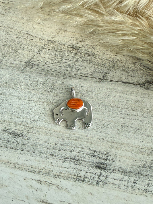 Native American Orange Spiny Bear Pendant