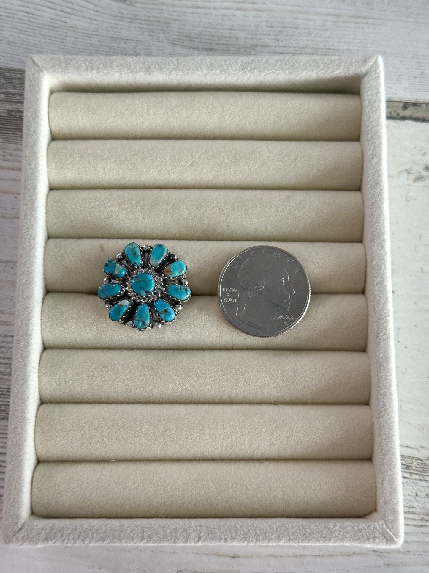 Native Made Turquoise & Mother of Pearl Ring 7.5