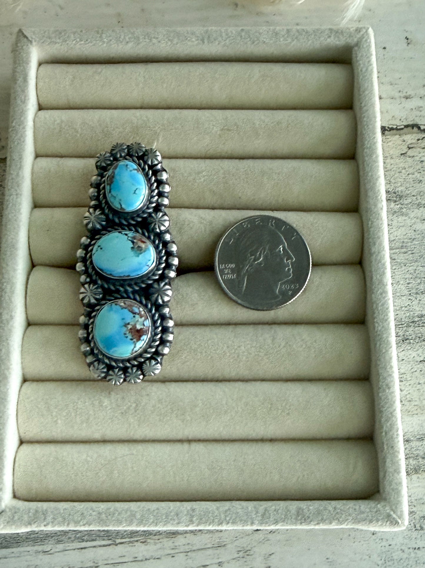 Native American Golden Hills Turquoise Ring 7.5
