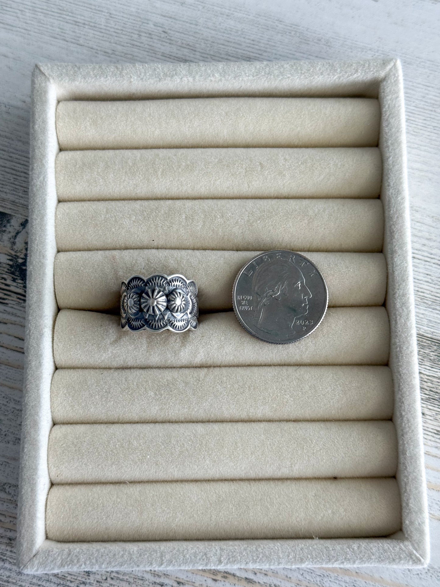 Native American Sterling Stamped Band Ring 6.5