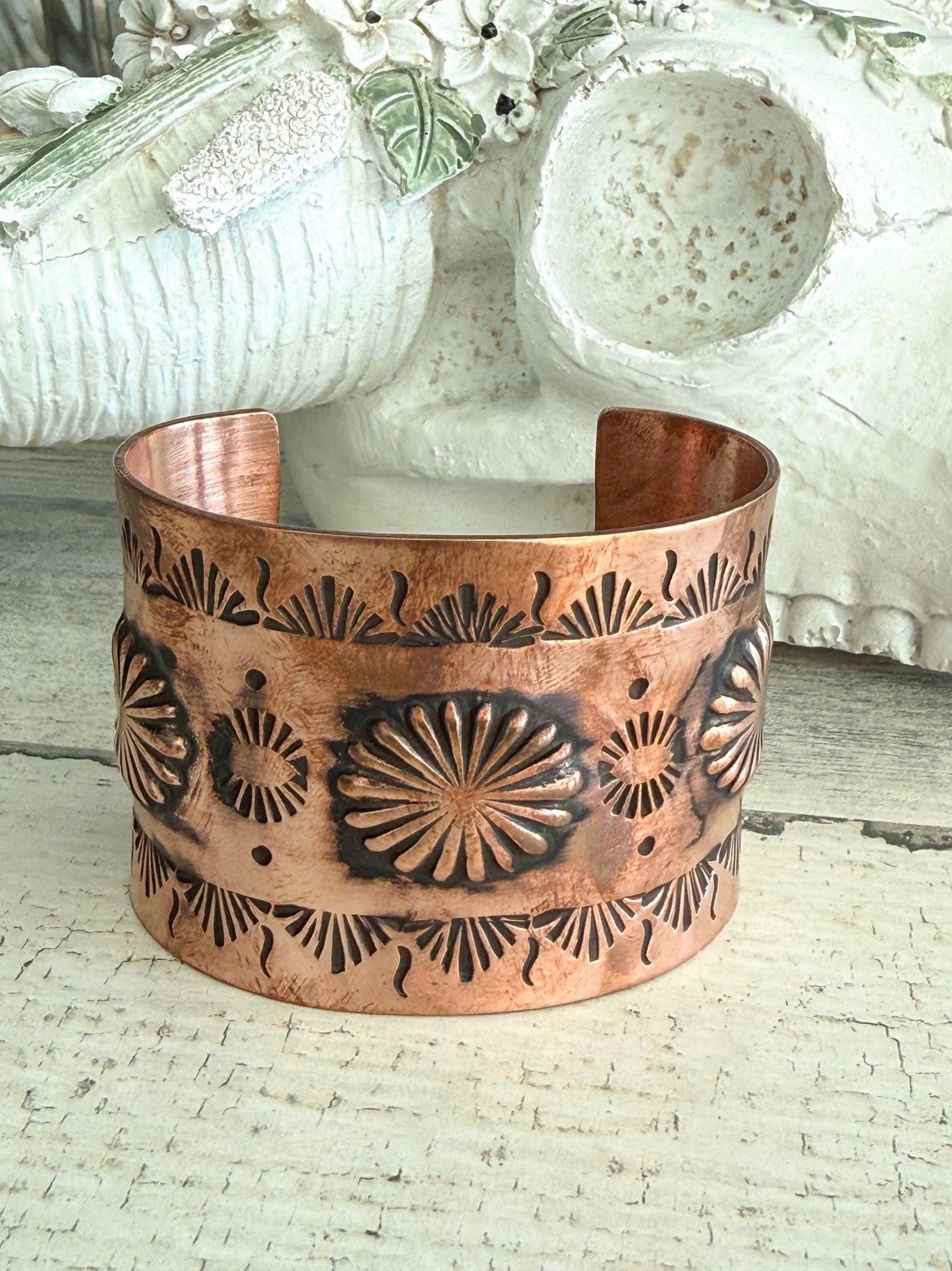 Native American Copper Stamped Cuff 7-1/4"