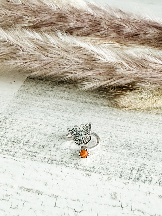 Native American Orange Spiny Butterfly Adjustable Toe/Pinky Tip Ring