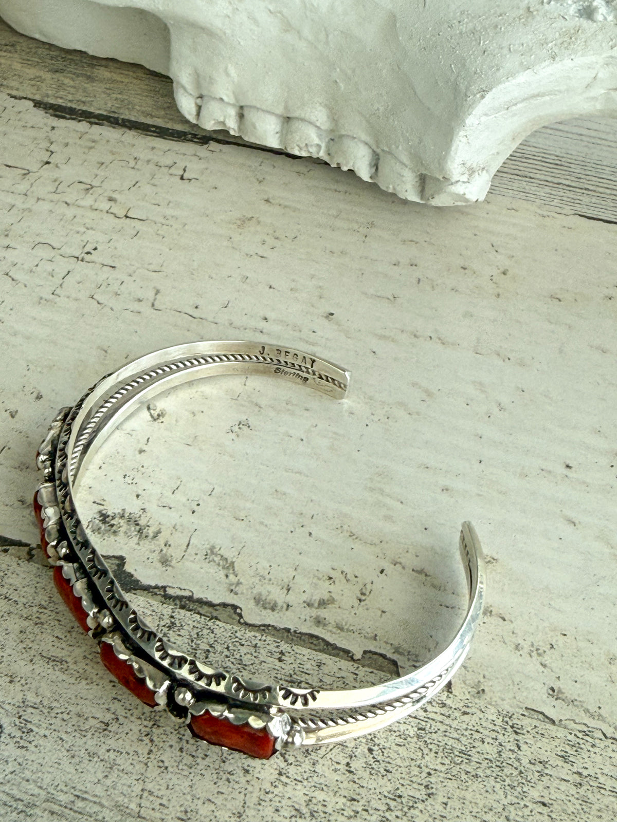 Native American Stamped Coral Cuff