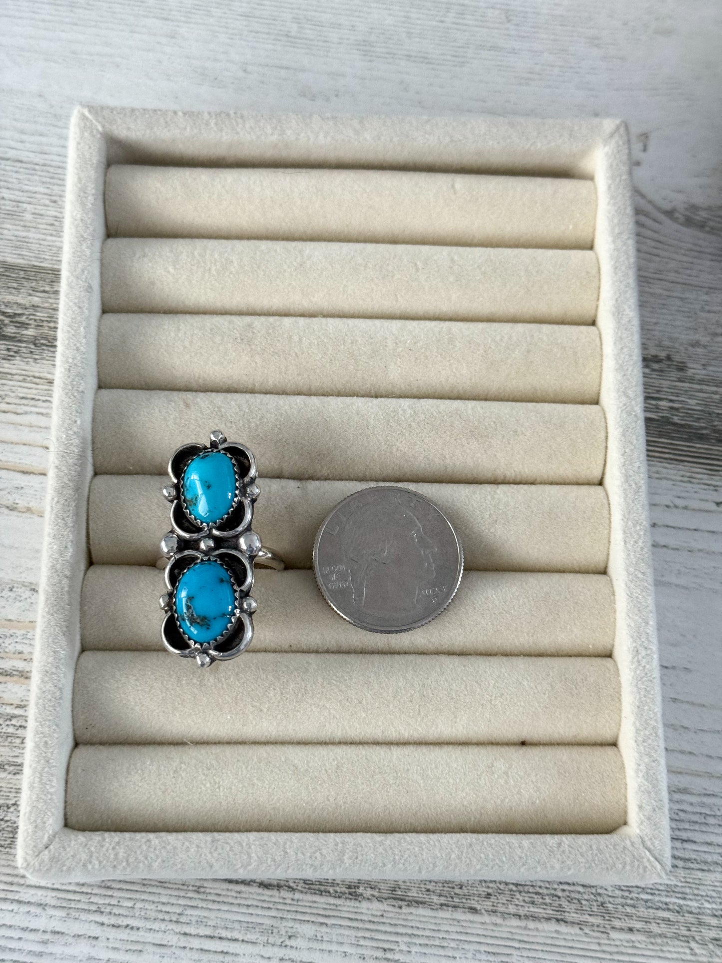 Native American 2 Kingman Stone Turquoise Adjustable Ring