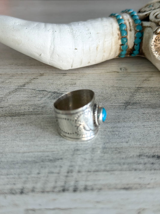 Native American Sterling Stamped Kingman Ring 9