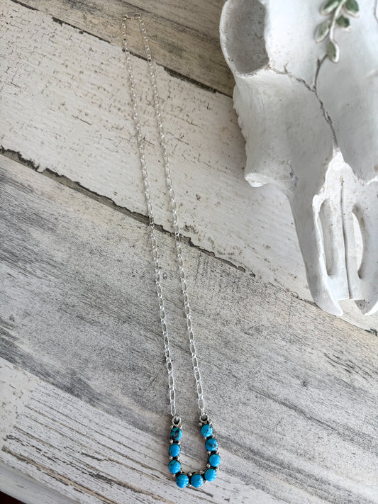 Native American Kingman Horseshoe Pendant Necklace 20"