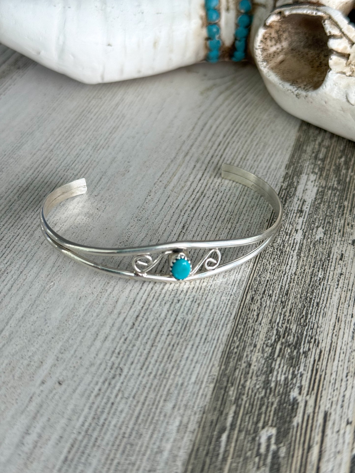 Native American Sterling Turquoise Cuff 6"