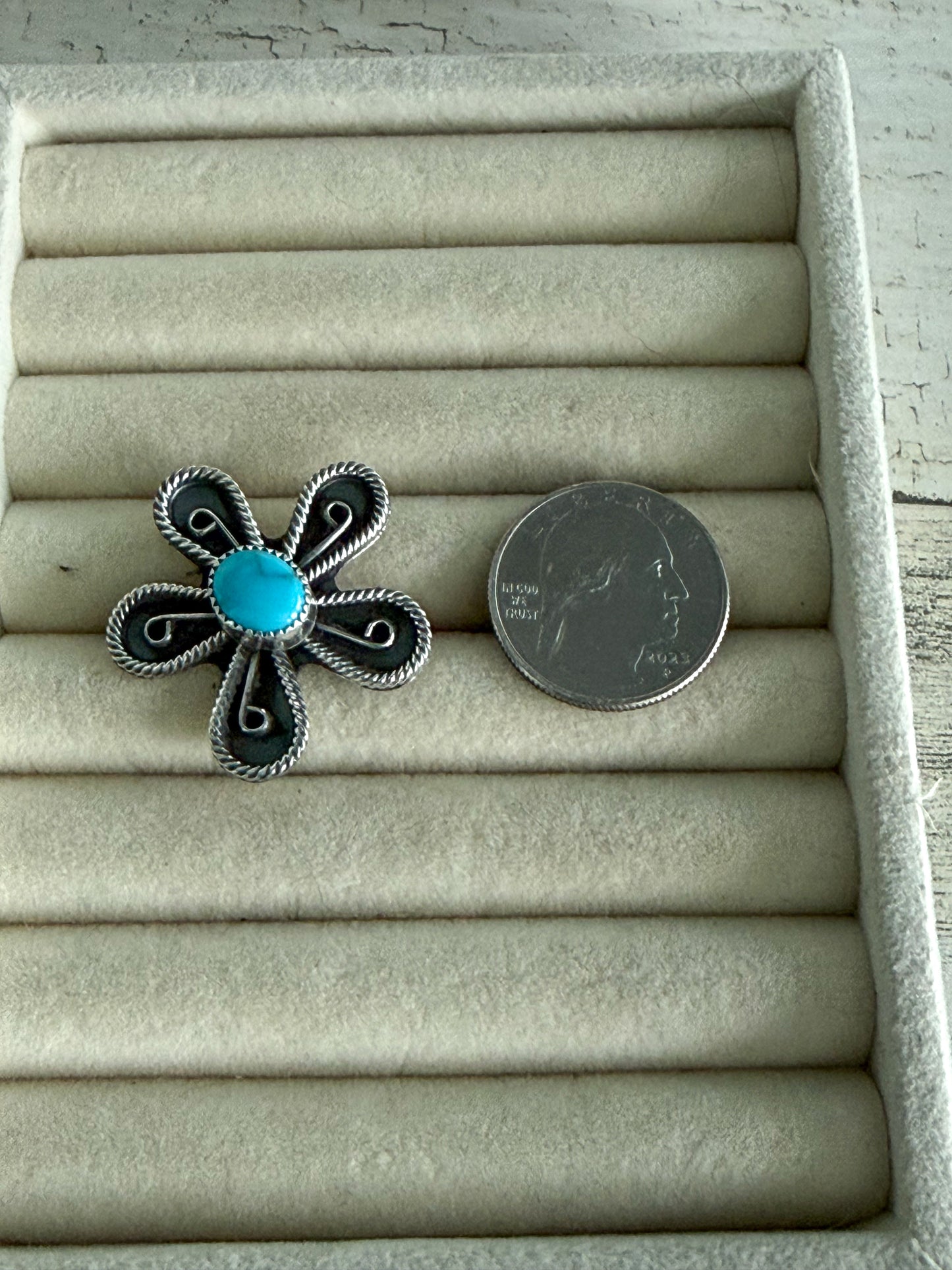 Native American Flower Turquoise Ring 7