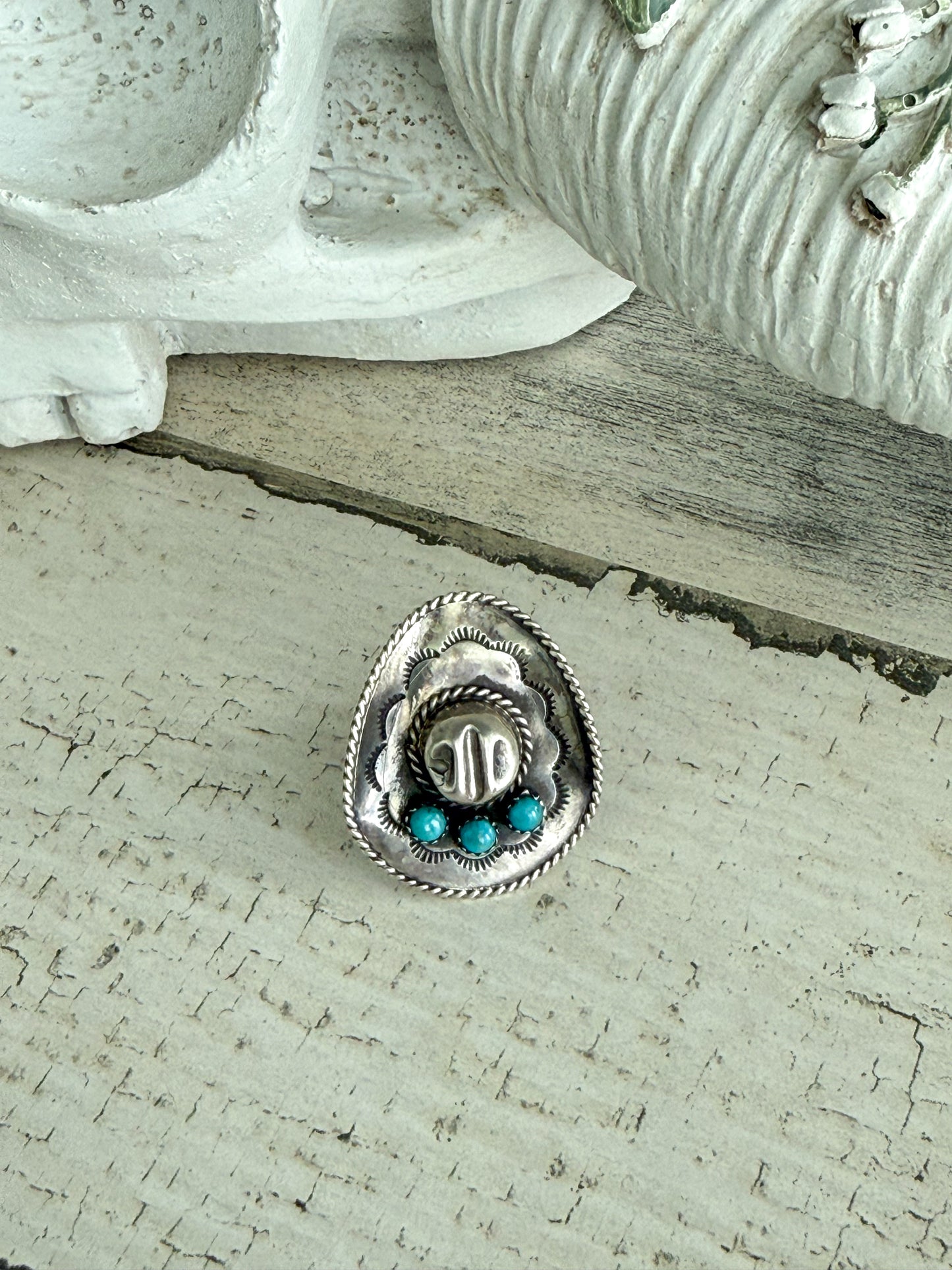 Native American Sterling Kingman Hat Ring 7